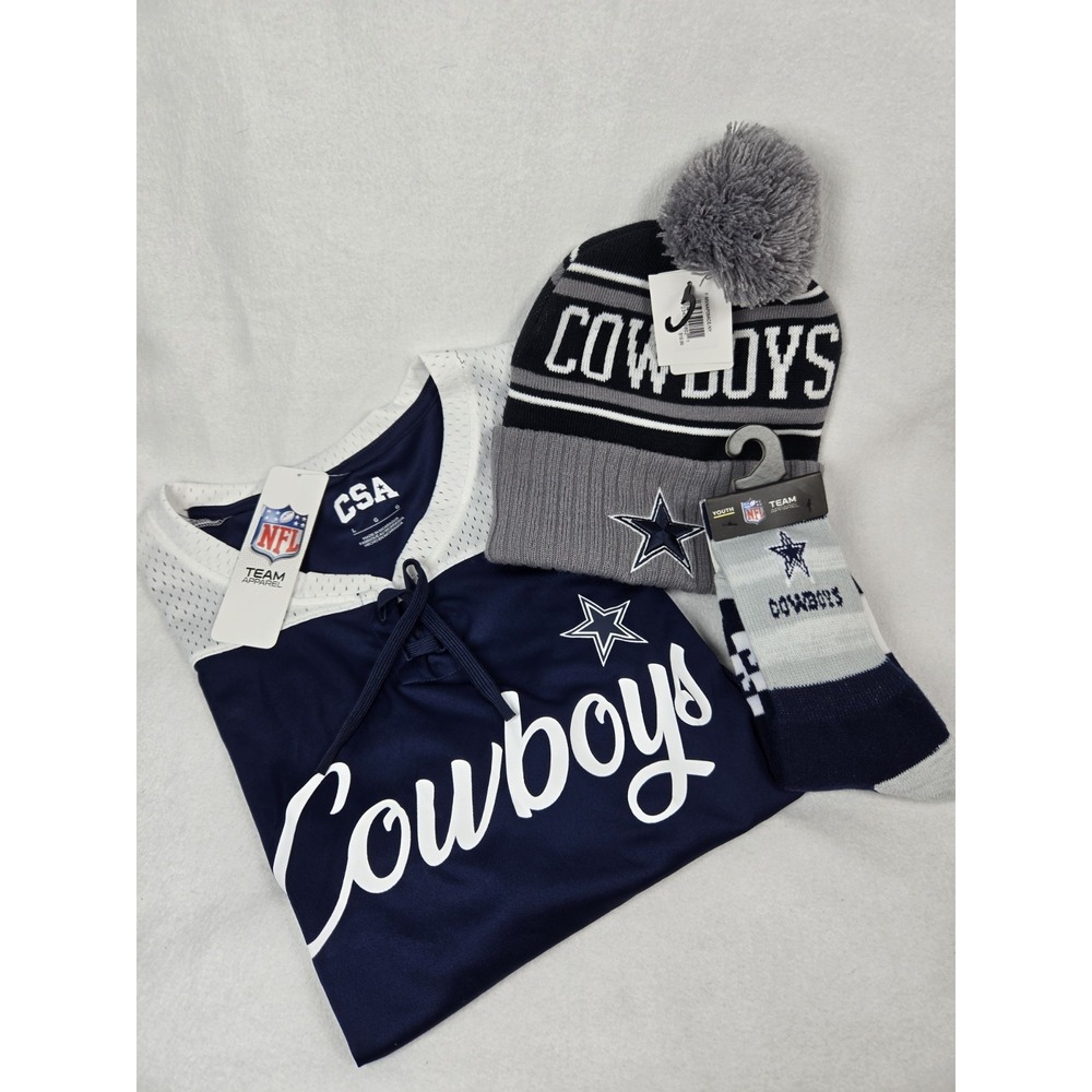 Official NFL Dallas Cowboys Lot With Women's Shirt Size L, Beanie and Socks NWT